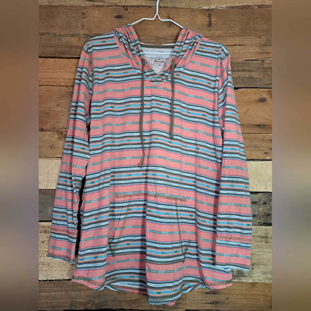Ladies Panhandle Slim Pullover‎ Hoodie Pink and Blue Serape 1X